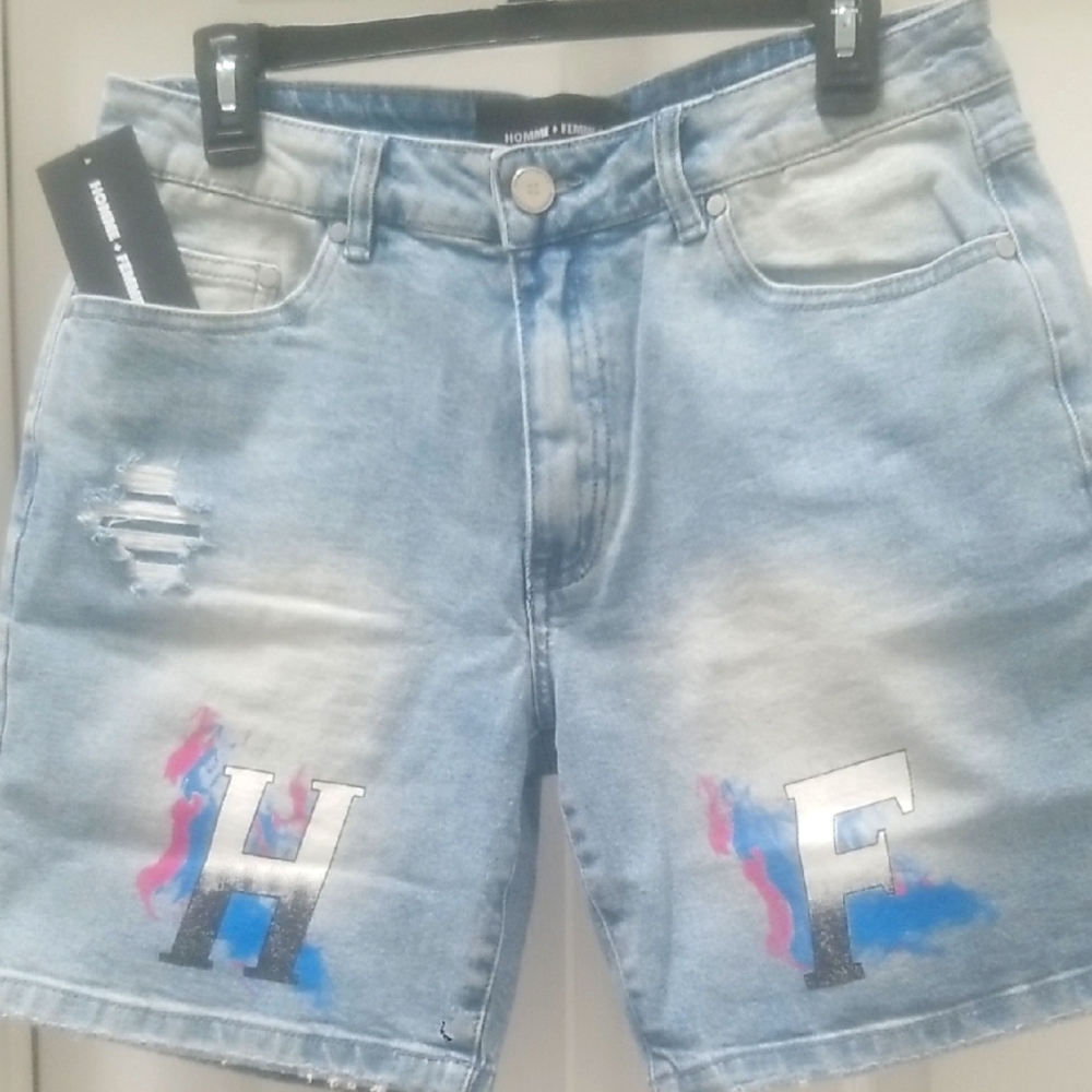 Unisex Distressed Blue Denim Shorts(32) NWT